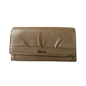 Coach Women’s Wallet Trifold Leather Solid Beige Button Shut